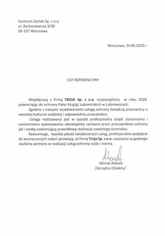 Referencje dotyczace ochrony Pałacu Książąt Lubomirskich w Lubniewicach