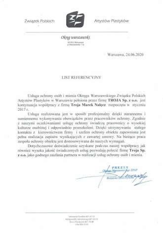Referencje od Okręgu Warszawskiego Związku Polskich Artystów Plastyków