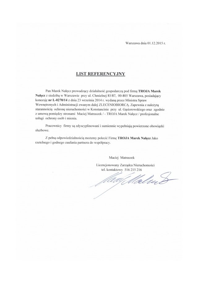 Referencje od Zarządcy nieruchomości